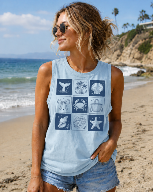 At the Beach Checkered Boxes Tank Top