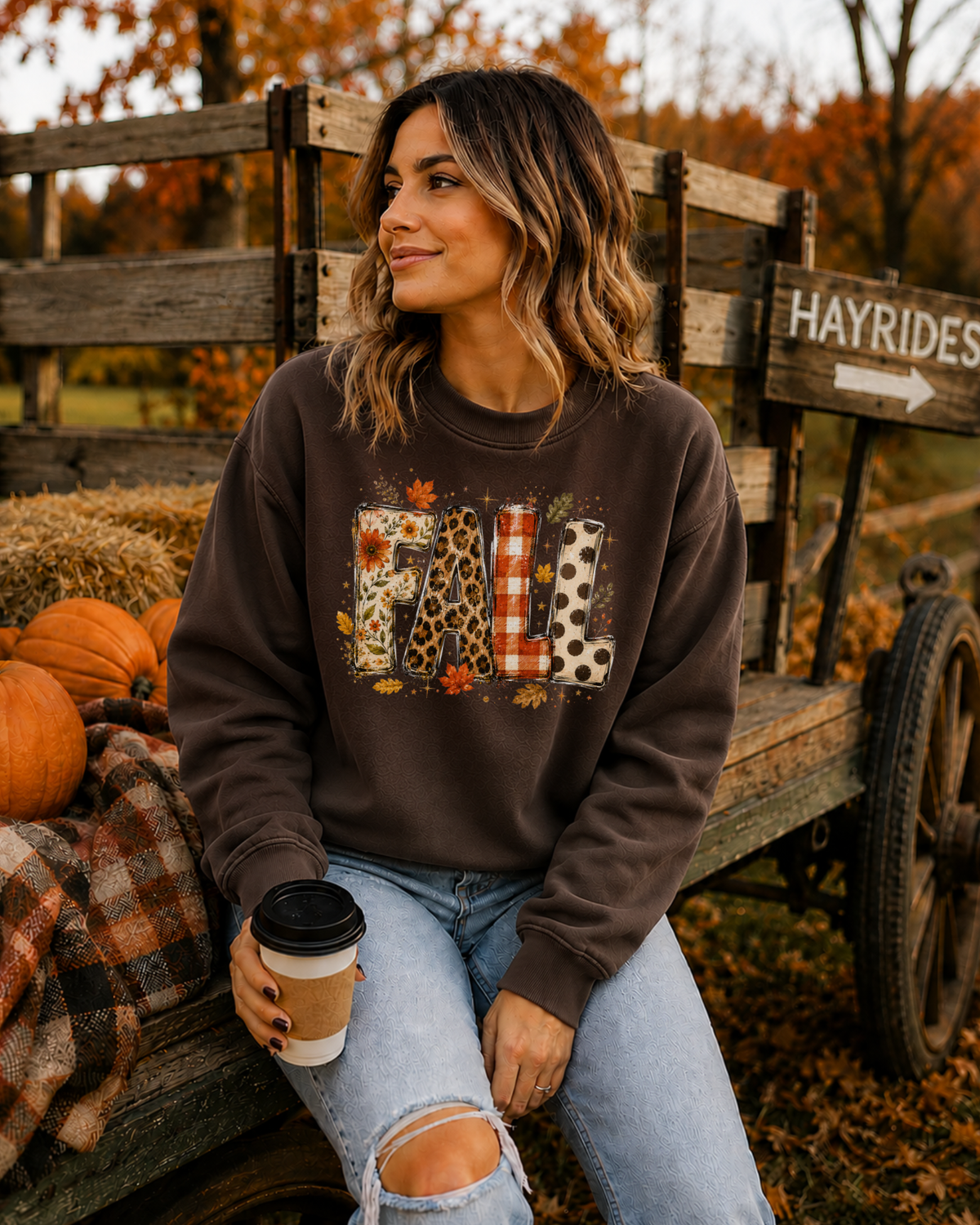 Fall Patchwork Crewneck Sweater