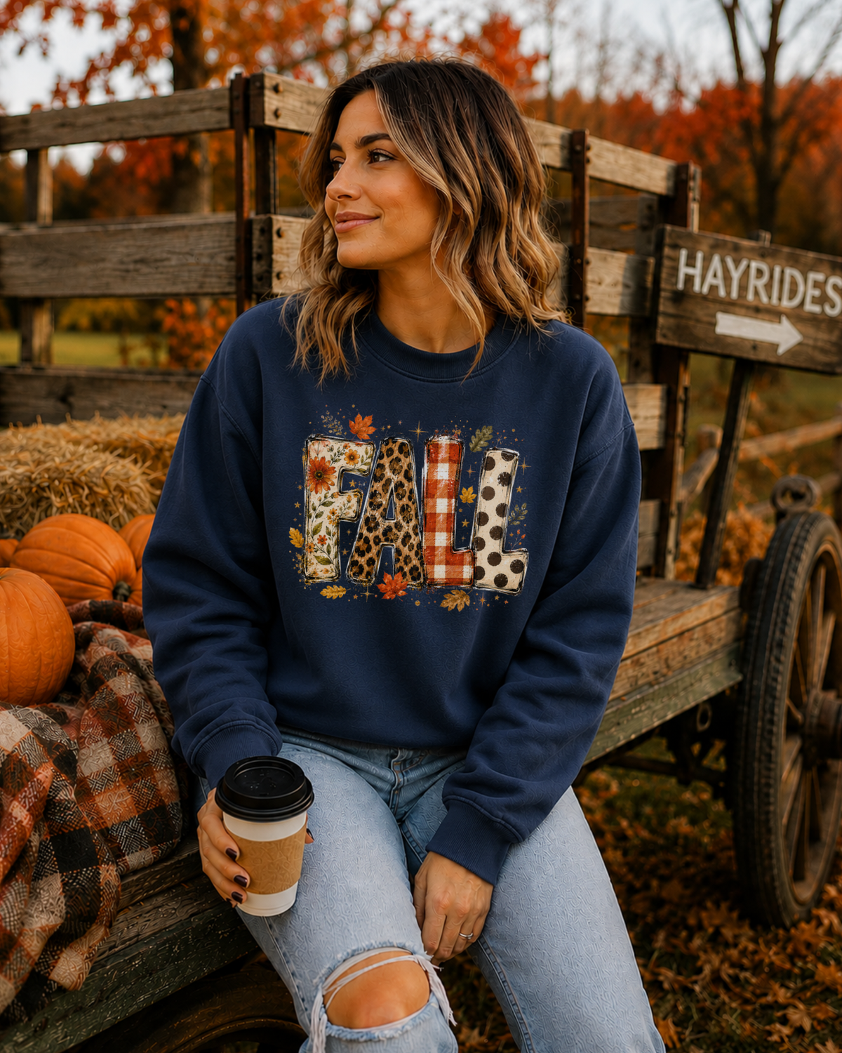 Fall Patchwork Crewneck Sweater
