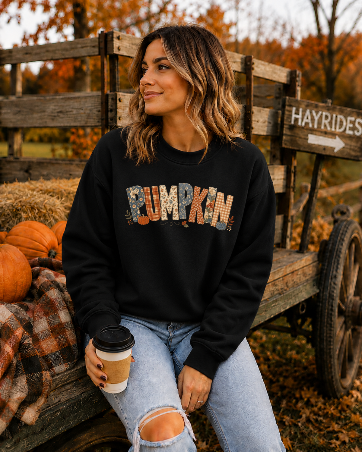 Rustic Pumpkin Patchwork Crewneck