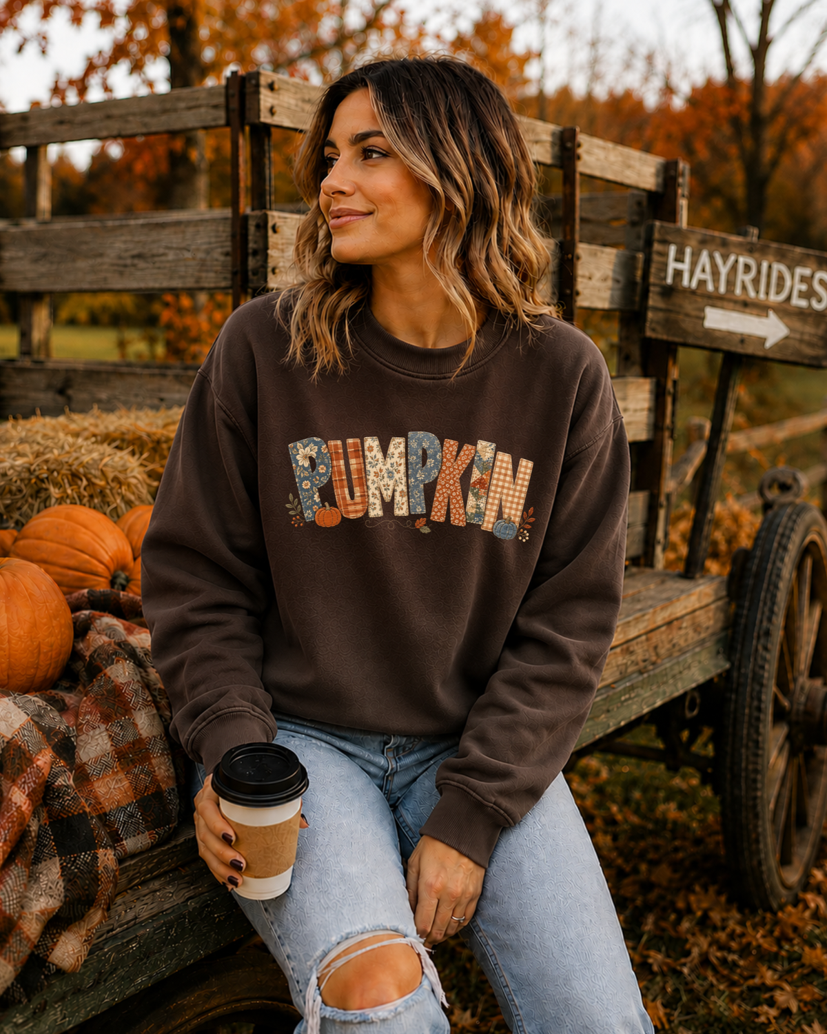 Rustic Pumpkin Patchwork Crewneck