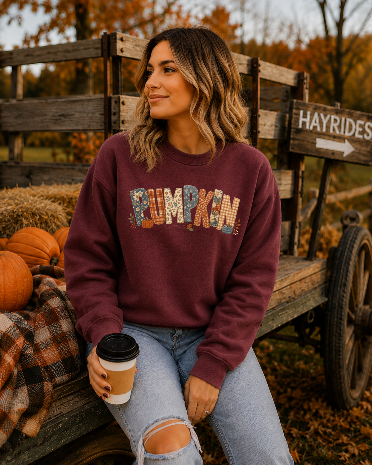 Rustic Pumpkin Patchwork Crewneck