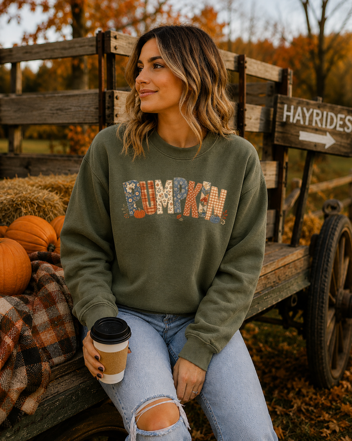 Rustic Pumpkin Patchwork Crewneck