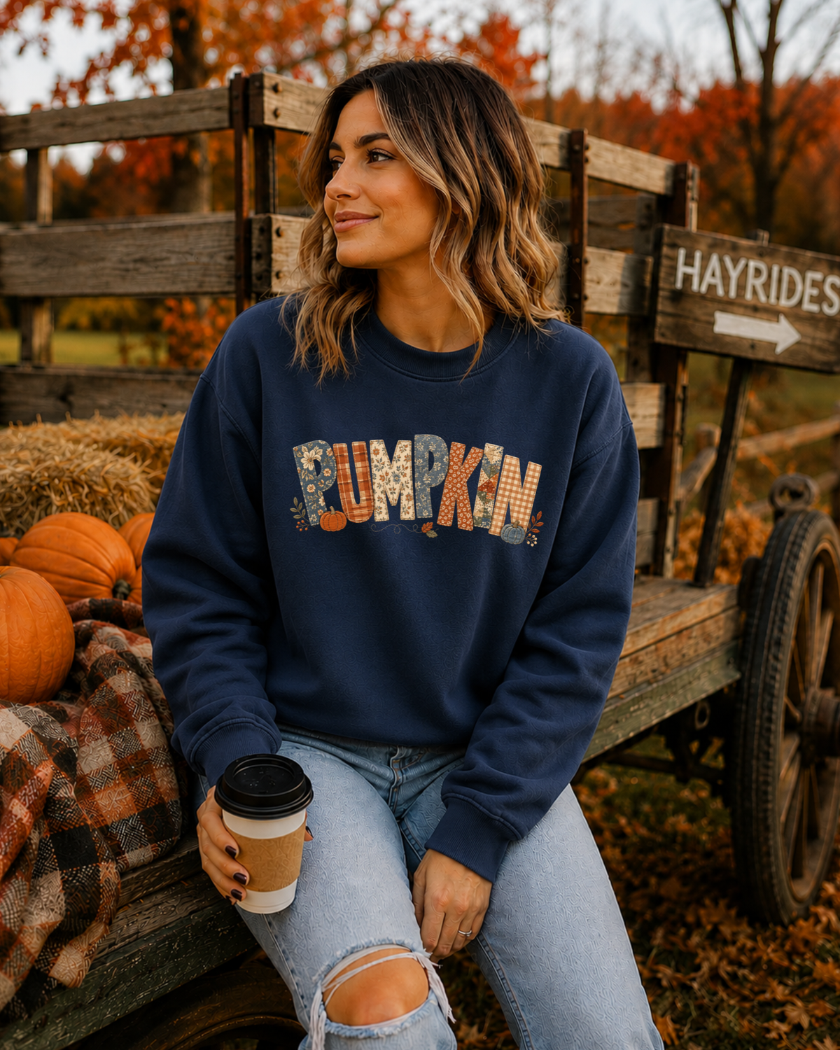 Rustic Pumpkin Patchwork Crewneck