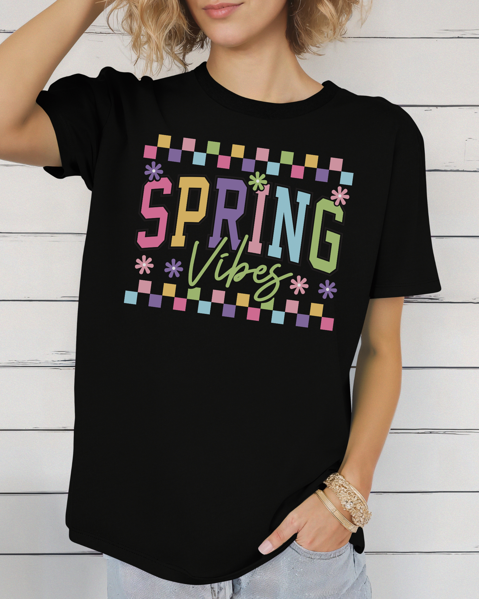 Spring Vibes Checkered Tee