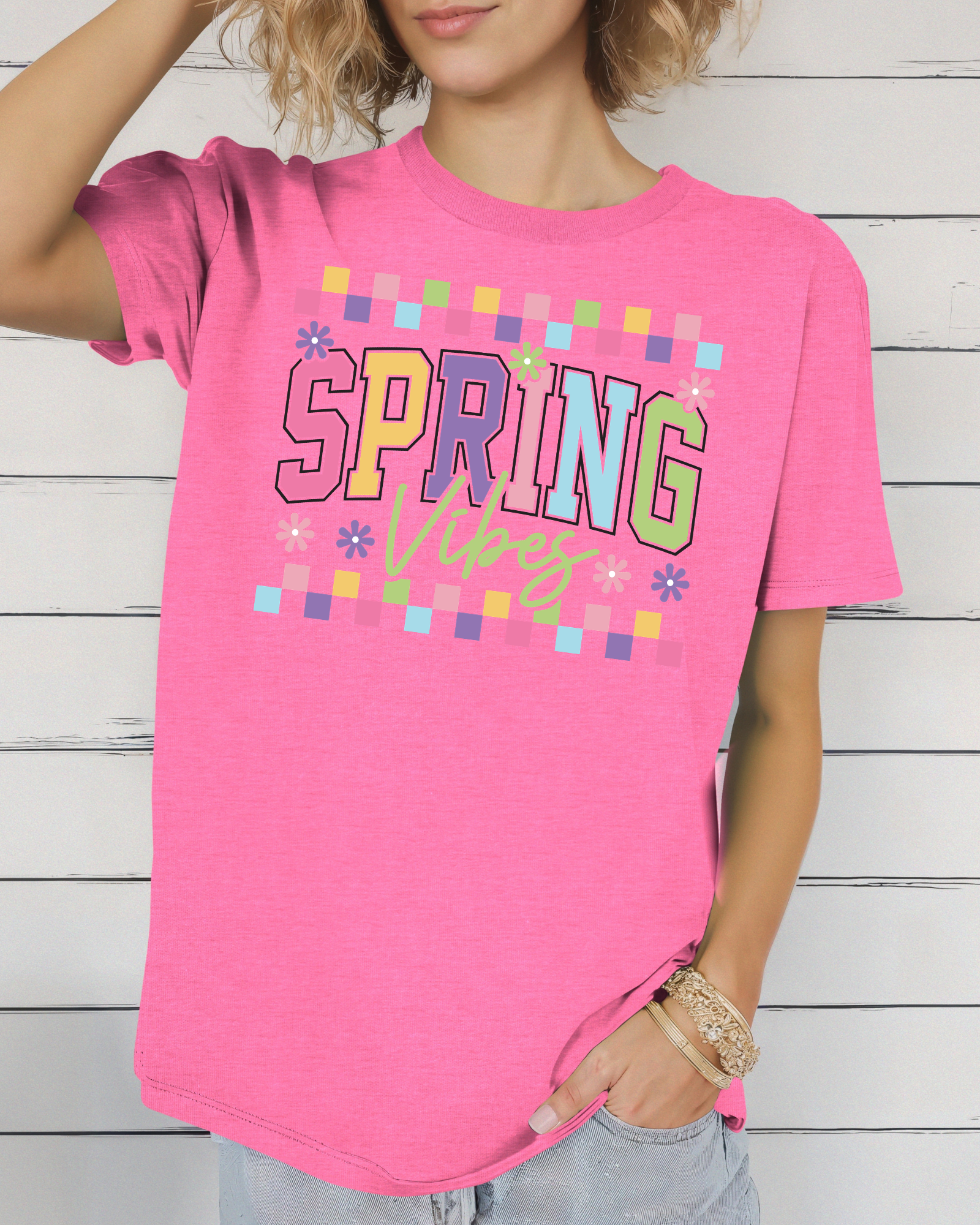 Spring Vibes Checkered Tee