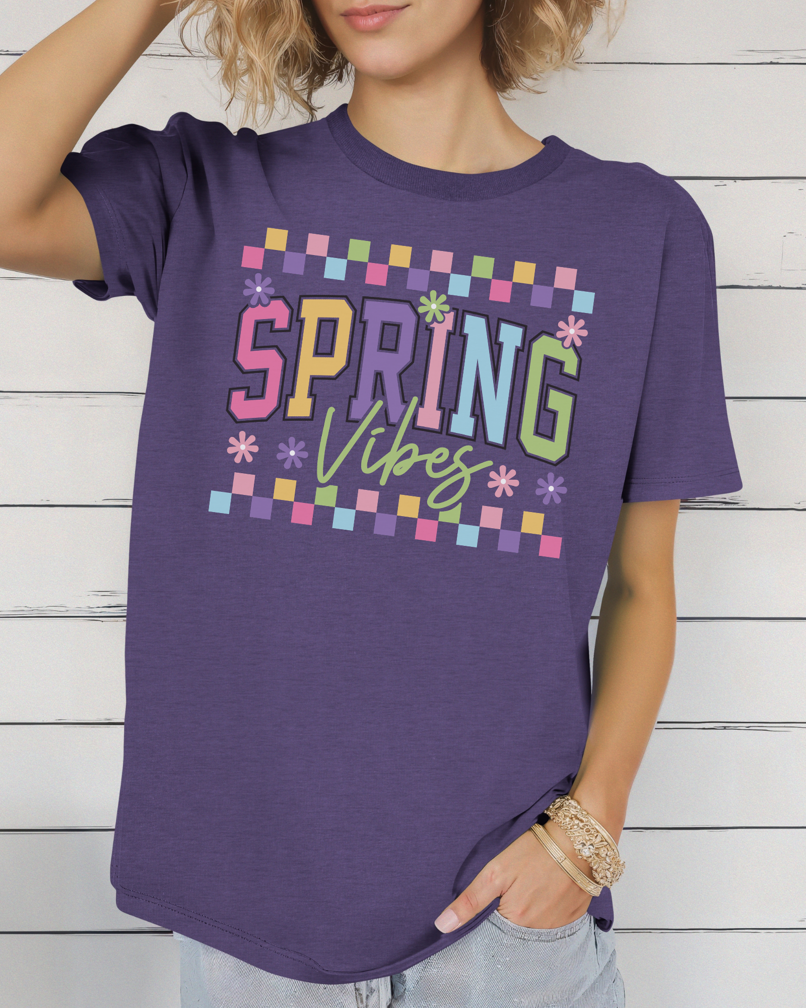 Spring Vibes Checkered Tee