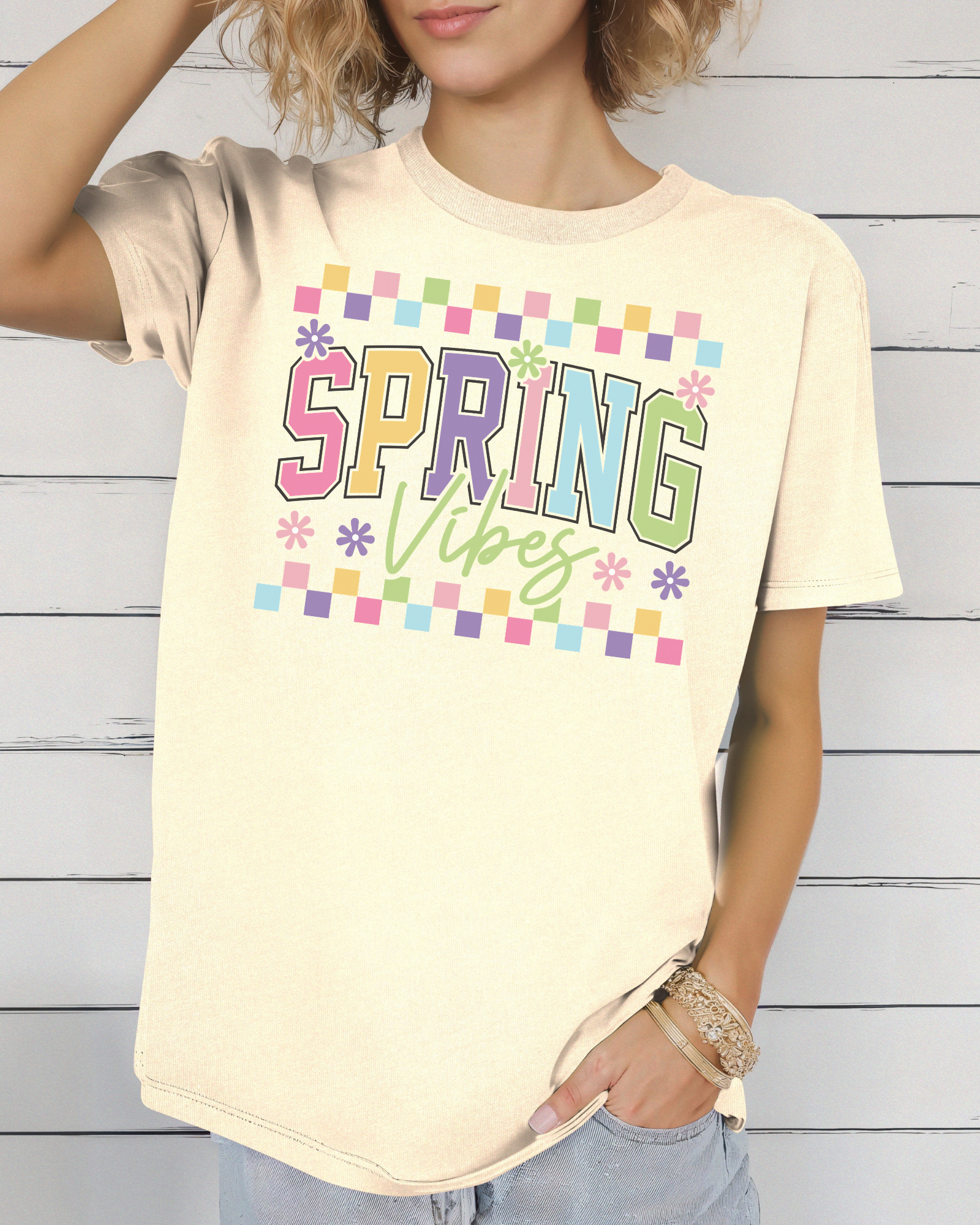 Spring Vibes Checkered Tee